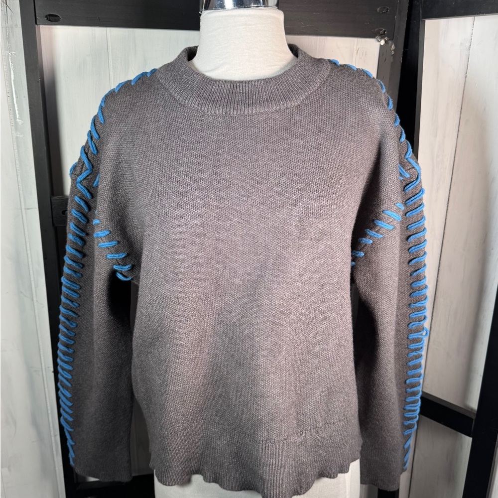 English Factory Gray Sweater with Blue Accents